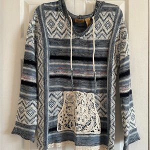 Wrangler Women's Hoodie Sweater Blue & White with crochet embellishments-M size